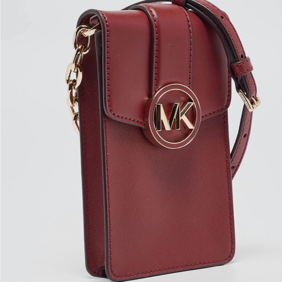 Michael Kors Handbags - Michael Kors Carmen Burgundy and Gold Crossbody Bag
